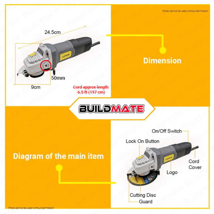 BUILDMATE Lotus Angle Grinder 750W Polishing & Grinding Machine Rotary Disc Power Tools SG750X - LPT