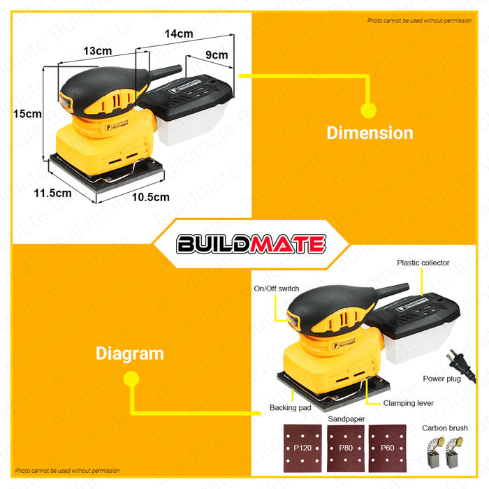 BUILDMATE Powerhouse USA Palm Sander Sheet 240W | 250W Wood Finishing Machine Electric Orbital Finish with Sandpaper Power Tools PH-PS200 | PH-PS250-SHD | 100% ORIGINAL / AUTHENTIC • PHPT