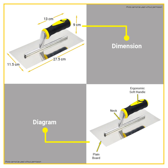 BUILDMATE Powerhouse Stainless Steel Plastering Trowel 127mmx115mm Finishing Plasterer Flat Leveling Trowel Smoothing Tool - PHHT