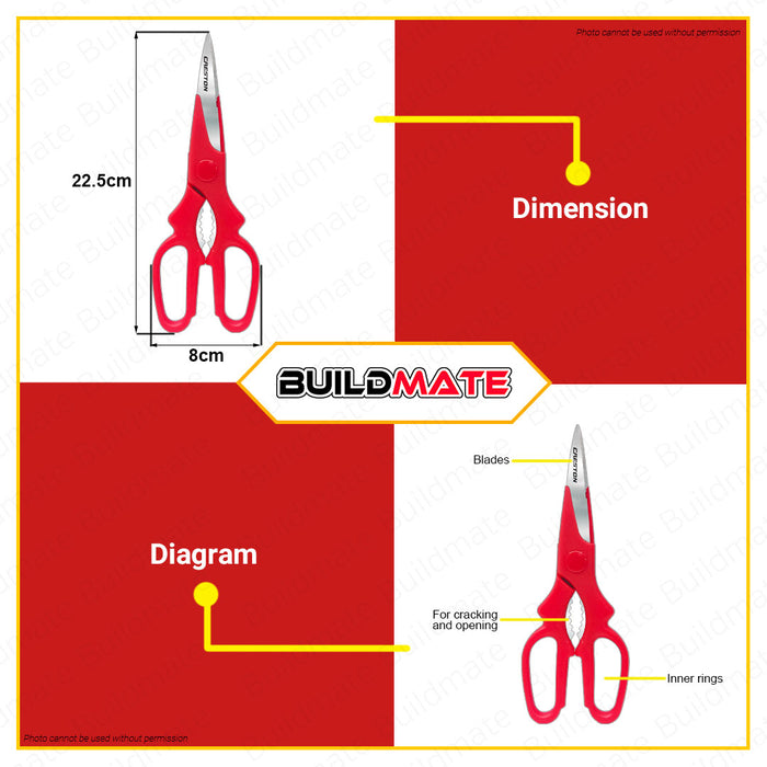 BUILDMATE Creston Kitchen Scissor 9" Inch Multi-Purpose Scissors Food Cooking Scissors Scrape Scissor Kitchen Scissor Shears Ultra Sharp Utility Scissors Meat Scissors Poultry Shears FS-5210 | FS5218 | 100% ORIGINAL / AUTHENTIC