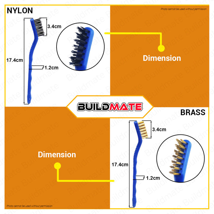 BUILDMATE Wadfow 3pcs Abrasive Brush Set 7" / 9" Abrasive Nylon Brass Steel Bristles Rust Removal Paint Scrubbing Cleaning Polishing Brush Set - WHT