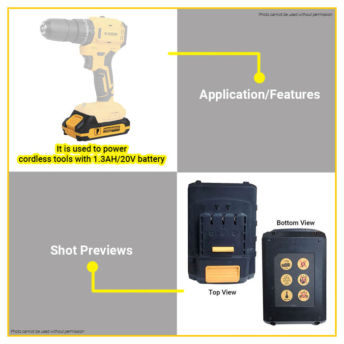 BUILDMATE Powerhouse Lithium-Ion Battery 1.3Ah Rechargeable Power Source Power Tool Accessories for Cordless Tools PH-BATTERY-1.3AH - PHPT