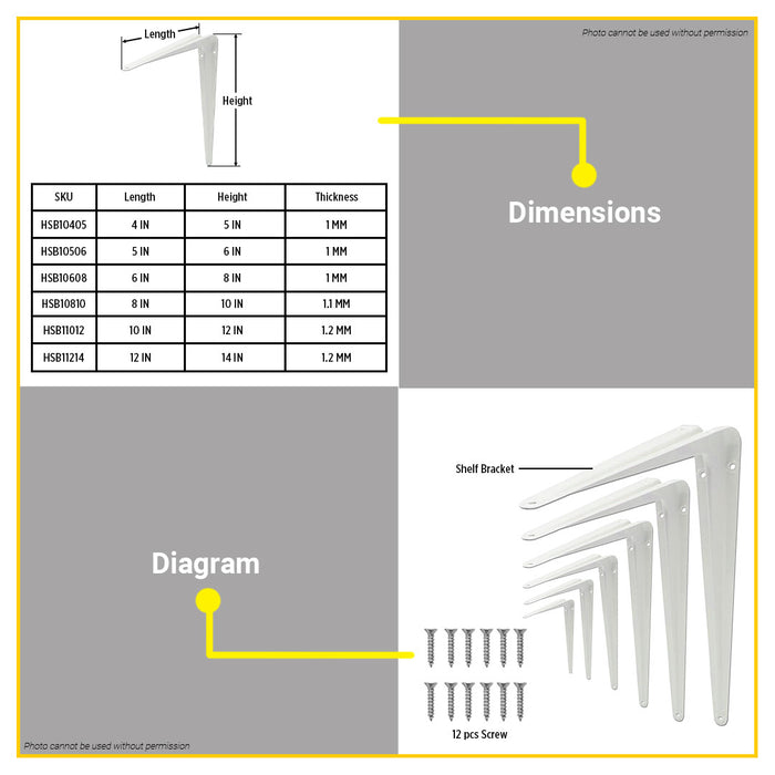 BUILDMATE Ingco 2pcs White Shelf Bracket Set with 6 Attachment Points Floating Wall Mounting Shelving Support Bracket Kit - IHT