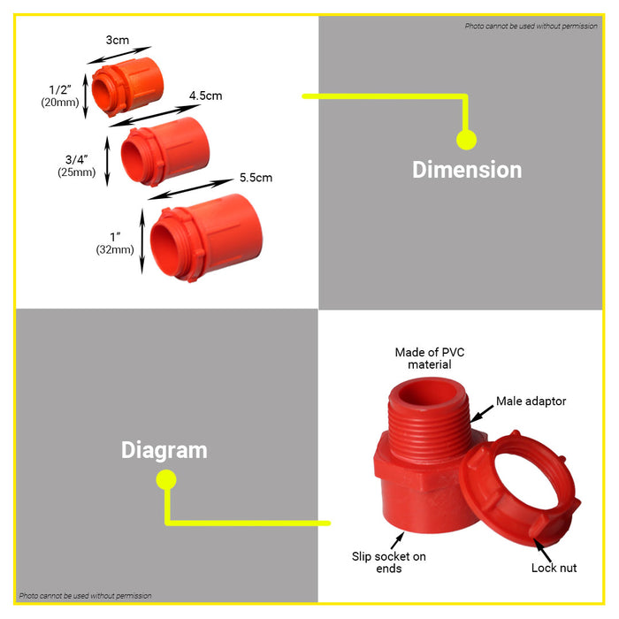 ALASCO 20mm-32mm Electrical Male Adaptor with Lock Nut 1/2", 3/4", 1" SOLD PER PIECE •BUILDMATE•