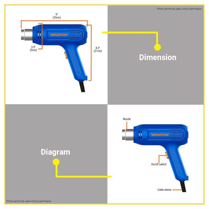 BUILDMATE Wadfow Heat Gun 1600W / 1800W Portable Hot Shrink Gun Air Dryer Plastic Blower Sealer with Nozzle WHG1514 / WHG1516 -  WPT