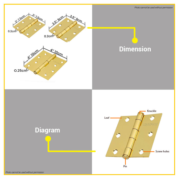 BUILDMATE Wadfow 2PCS/SET Pin Door Hinges Brass Plated Bisagra SOLD PER PIECE WYD3530 / WYD3535 / WYD3540 - WHT