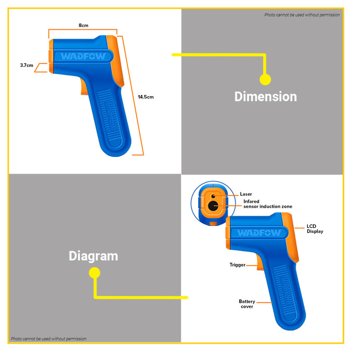 BUILDMATE Wadfow 50°C - 450°C Infrared Thermometer Temperature Auto Power Off WNT6501 - WPT