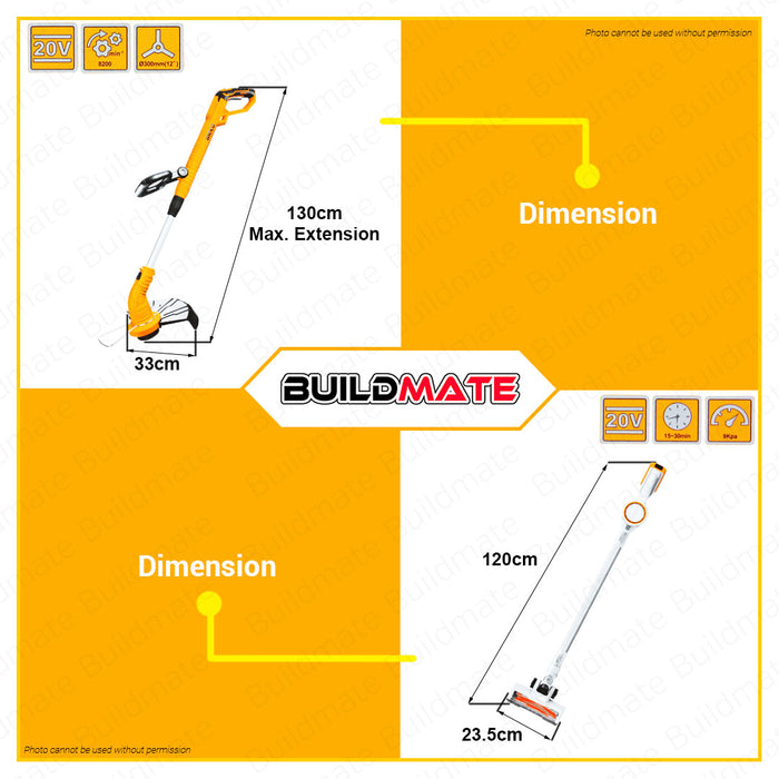 [EXCLUSIVE] BUILDMATE Ingco Li-Ion 3PCS Combo Kit Set Cordless Grass Trimmer Cordless Vacuum Cleaner Cordless Screwdriver with Battery & Charger 3pcs Combo Set Cutting Grass Handheld Vacuum COSLI23032 • ICPT