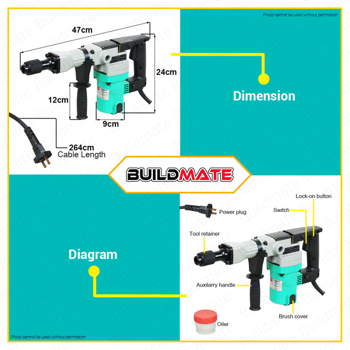 BUILDMATE DCA Percussion Hammer 1050W Heavy Duty Electric Concrete Masonry Demolition Hammer ZIG-FF05-6