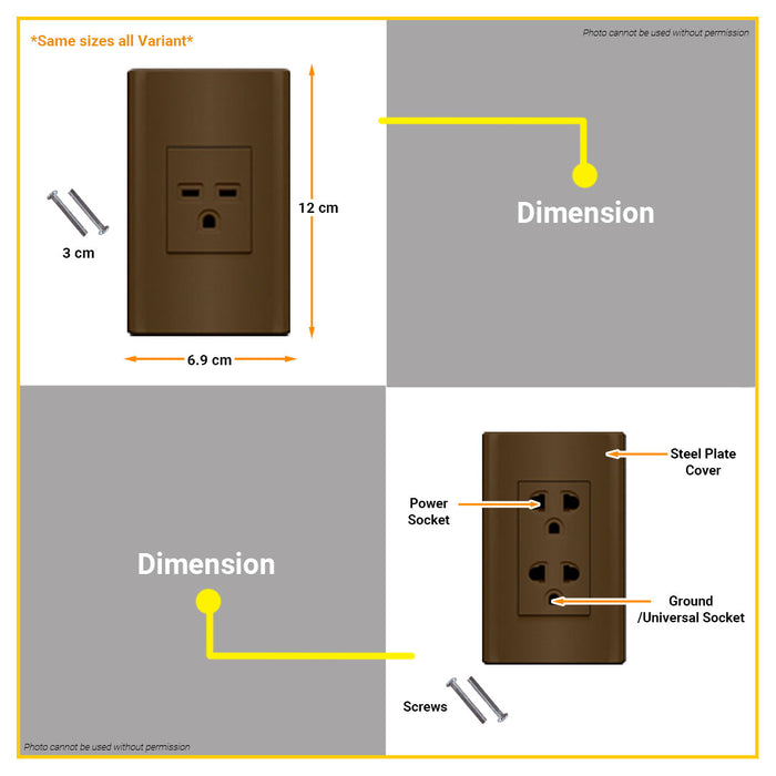 BUILDMATE Royu Plano Outlet Set Wide Series Dark Wood 250V Polycarbonate Electrical Wall Plug Socket UV Resistant & Flame Retardant Outlets