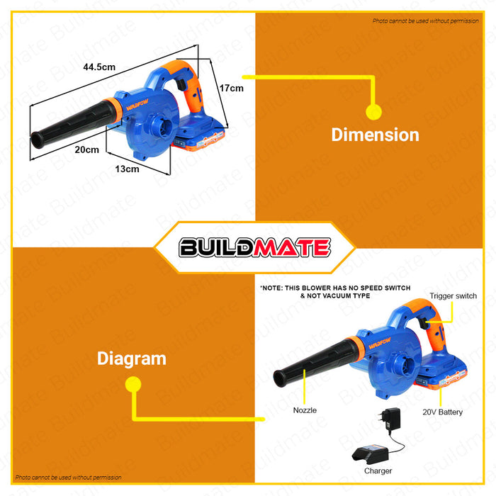 BUILDMATE Wadfow Lithium-Ion Cordless Blower 20V Air Blower Car Air Dryer Rechargeable Blower Handheld Blower WBLP511 • WCPT