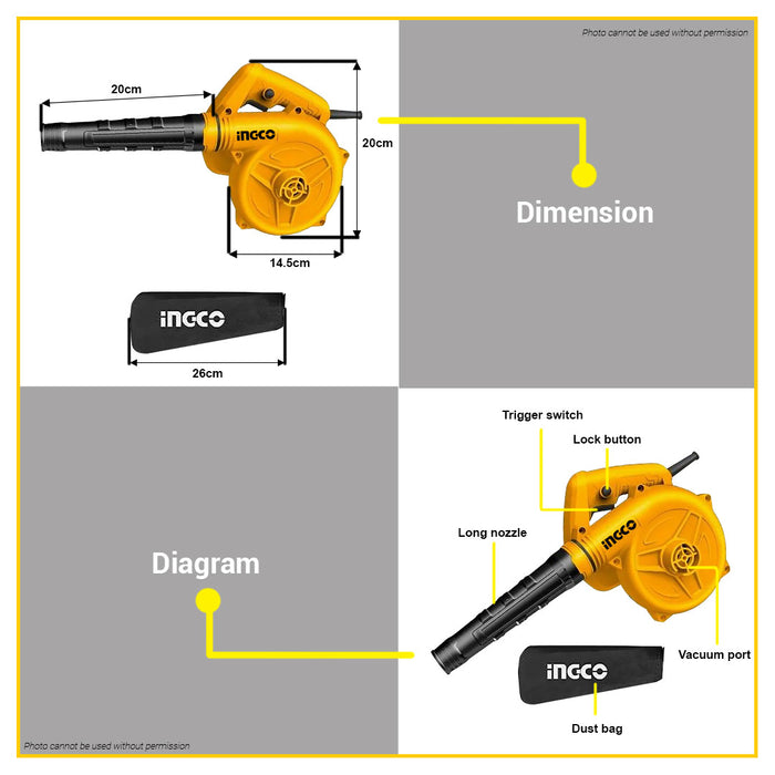 BUILDMATE Ingco Electric Air Blower 400W-1000W Hand Operated Dust Cleaner Blow Machine with Dust Bag AB4018 AB1000 AB4038 IPT