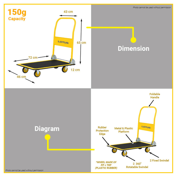 BUILDMATE Lotus Steel Platform Truck 150kg / 300kg Heavy Duty Foldable Hand Push Cart Trolley LT150PTX / LT300PTX - LHT