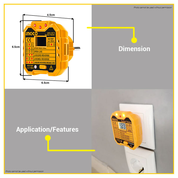 BUILDMATE Ingco VDE Plug Socket Tester with Seven Testing Situations Feedback HESST30002 - IHT