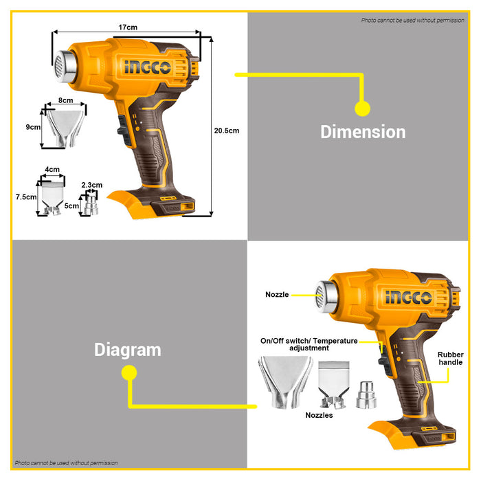 BUILDMATE Ingco Corded / Cordless Heat Gun Hot Air Plastic Sealer Heater Blower Heat Shrink and Glue Gun Combo Kit SET - IPX