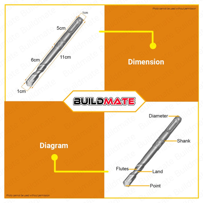 WADFOW Hammer Rotary SDS Plus Drill Bit 110mm | 160mm [SOLD PER PIECE] Hammer Drill Bits Carbide Masonry Drill Bit For Brick, Stone, and Concrete WHD1204 | WHD1205 | WHD1206 | WHD1207 | WHD1208 | •BUILDMATE• WHT