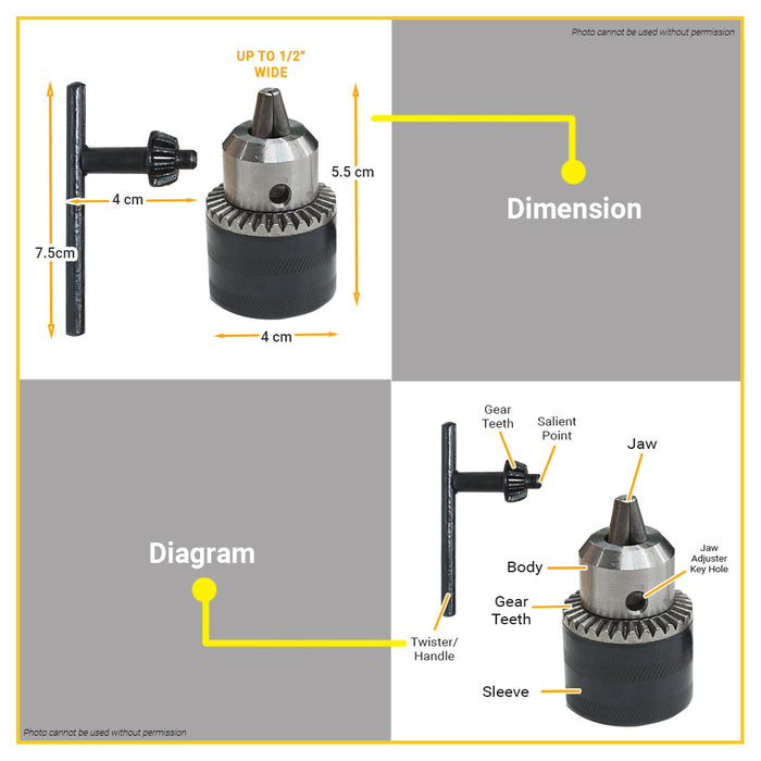 BUILDMATE Powerhouse Drill Chuck with Key 1/2" and 3/8" Inch Keyed Drilling Chuck Power Tools Accessories SOLD PER PIECE - PTAA