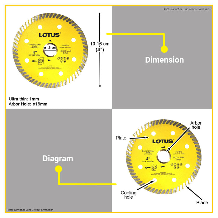 BUILDMATE Lotus 4" Ultra Thin Diamond Cutter Blade 105x20/16mm Turbo Thin Continuou Diamond Cutting Disc LTXT100DTX