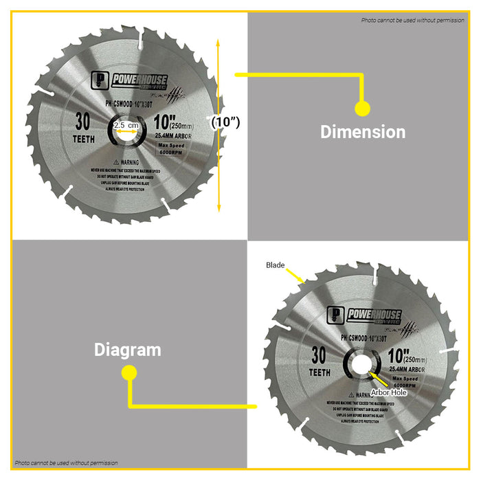 POWERHOUSE Circular Saw Blade Carbide Tip For Wood 10" 30T PH-CSWOOD10X30T - PTAA