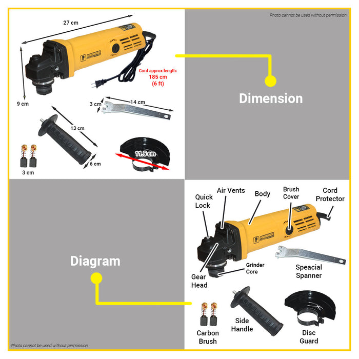 [2PCS] BUILDMATE Powerhouse 900W Angle Grinder 4" Inch and Electric Grinder Steel Grinding Wheels Machine PHM-AG900HD PHPT