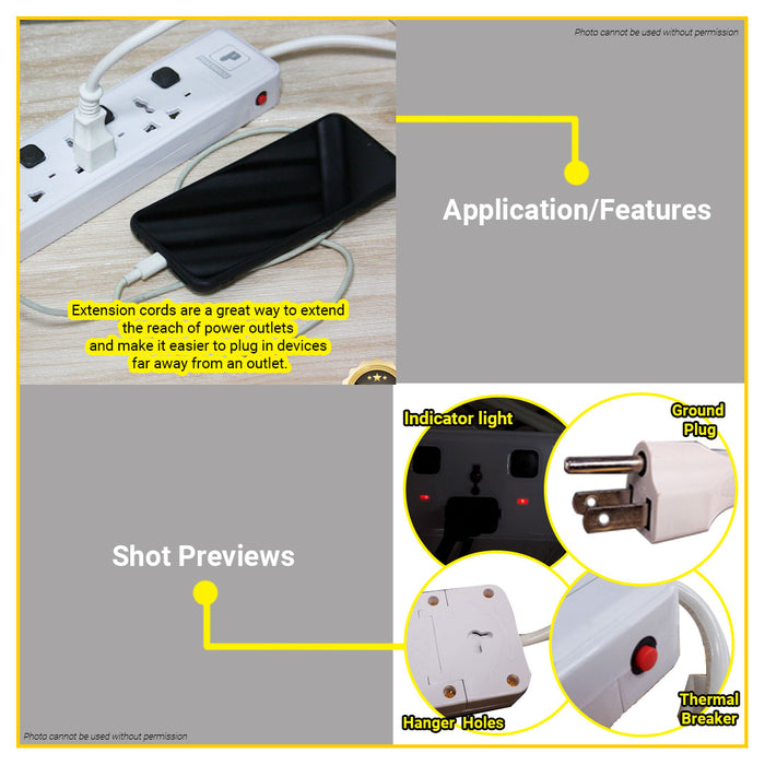 BUILDMATE Powerhouse 5 Gang Electric Extension Cord 2500W with Individual Switch & Overload Protection Universal Outlet Socket 5 gang PHEC-500 - PHE