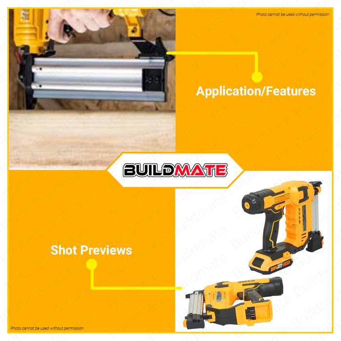 BUILDMATE Ingco Lithium-Ion Cordless 20V Brad Nailer Kit 15mm-50mm Woodworking Pin Nailer Driver Bradder Nailing Tool - ICPT