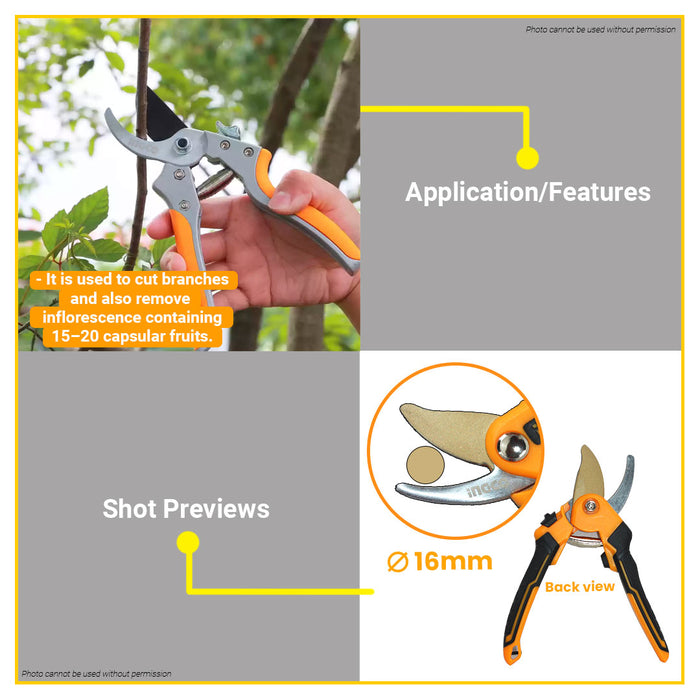 BUILDMATE Ingco Pruning Shear 8.5" Inch Garden Scissors Branch Cutter Trimmer Gardening Pruner Tool HPS0601 - IHT