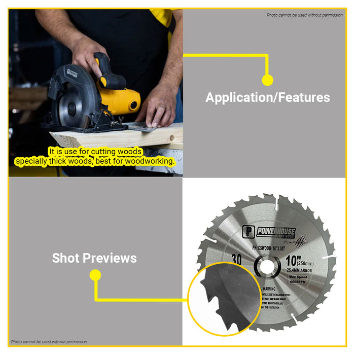 POWERHOUSE Circular Saw Blade Carbide Tip For Wood 10" 30T PH-CSWOOD10X30T - PTAA