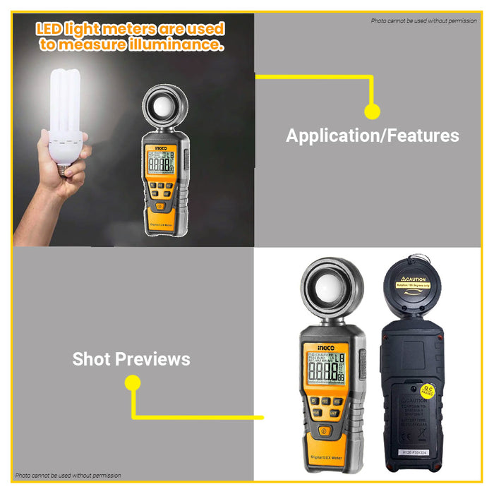 BUILDMATE Ingco Digital Light Luxmeter 0~100000LUX Light Brightness Measuring Lux Level Meter Tester HETLU01 - IPT