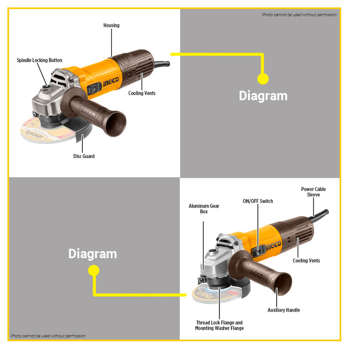 BUILDMATE Ingco Angle Grinder 5" M14 900W / 950W / 1100W Handheld Electric Polishing and Grinding Machine Power Tools - ICPT