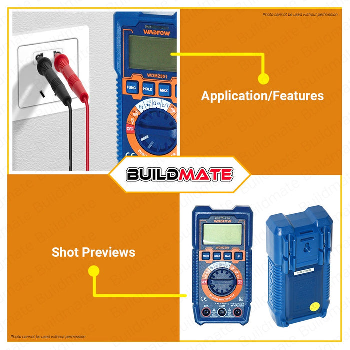 BUILDMATE Wadfow Digital Multimeter Tester CAT III 600V / 1000V AC or DC Voltage Tester SOLD PER PIECE WDM2501 / WDM2502 - WPT