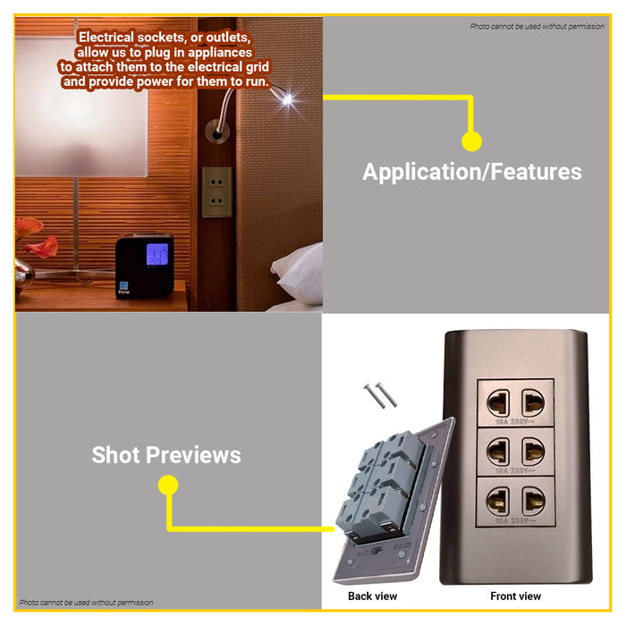 BUILDMATE Royu Plano Outlet Set Wide Series Dark Wood 250V Polycarbonate Electrical Wall Plug Socket UV Resistant & Flame Retardant Outlets