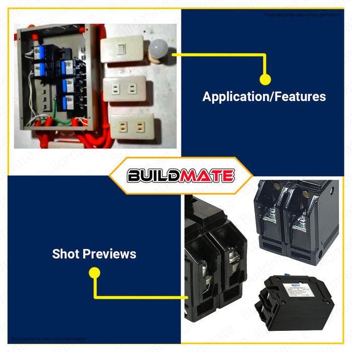 BUILDMATE Royu Mini Circuit Breaker Bolt-On Type Screw Terminal 2 Pole 15A | 20A | 30A | 40A | 60A | 100A [SOLD PER PIECE] Electrical Safety Breaker Safety Circuit Breaker Electrical Outlet Cover Electrical Circuit Safety •