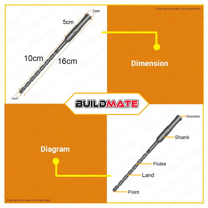 WADFOW Hammer Rotary SDS Plus Drill Bit 110mm | 160mm [SOLD PER PIECE] Hammer Drill Bits Carbide Masonry Drill Bit For Brick, Stone, and Concrete WHD1204 | WHD1205 | WHD1206 | WHD1207 | WHD1208 | •BUILDMATE• WHT