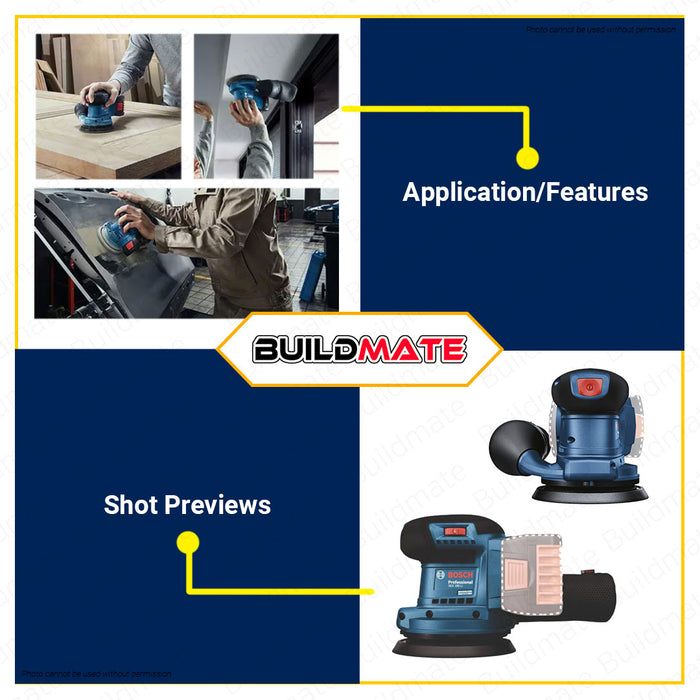 BUILDMATE Bosch Brushless Cordless Random Orbital Sander 18V 125mm Variable Speed (BARE TOOL) Wood Sander Orbital Sander Finishing Sander Wood Orbital Sanding Finish Polishing Machine Electric Sander GEX185-LI Solo 06013A5080 • BLC