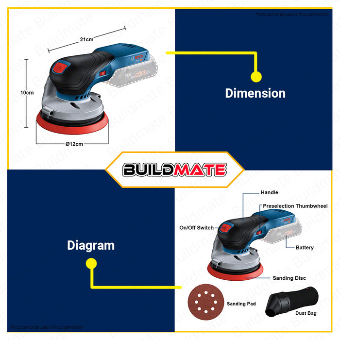 BUILDMATE Bosch Cordless Random Orbital Sander Wood 18V 125mm Variable Speed (BARE TOOL) Wood Sander Orbital Sander Finishing Sander Wood Orbital Sanding Finish Polishing Machine Electric Sander GEX18V-125 0601372201 • BLC