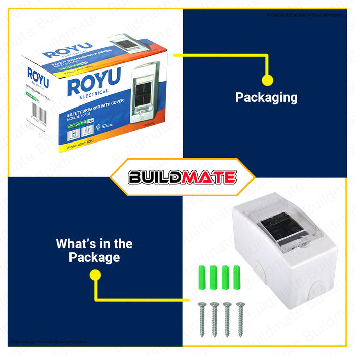 BUILDMATE Royu Safety Breaker with Cover Moulded Case 2 Pole 230V 15A | 20A | 30A [SOLD PER PIECE] Electrical Safety Breaker Safety Circuit Breaker Bolt-On Type Electrical Outlet Cover Electrical Circuit Safety International Outlet