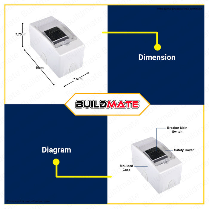 BUILDMATE Royu Safety Breaker with Cover Moulded Case 2 Pole 230V 15A | 20A | 30A [SOLD PER PIECE] Electrical Safety Breaker Safety Circuit Breaker Bolt-On Type Electrical Outlet Cover Electrical Circuit Safety International Outlet