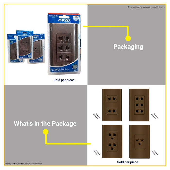 BUILDMATE Royu Plano Outlet Set Wide Series Dark Wood 250V Polycarbonate Electrical Wall Plug Socket UV Resistant & Flame Retardant Outlets