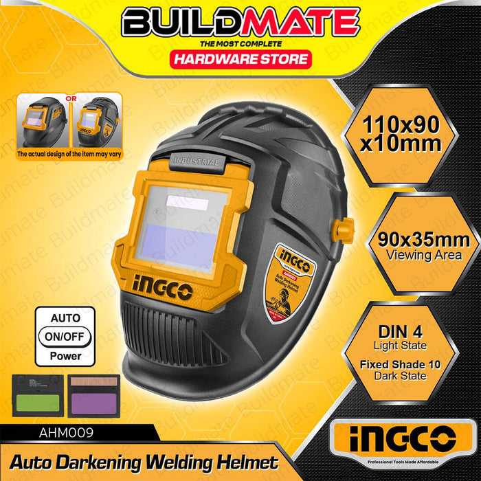 BUILDMATE Ingco Auto Darkening Welding Helmet 90x35mm Viewing Area Solar Powered Welder Face Shield Headgear Welding Visor Protection Mask AHM009 - IHT