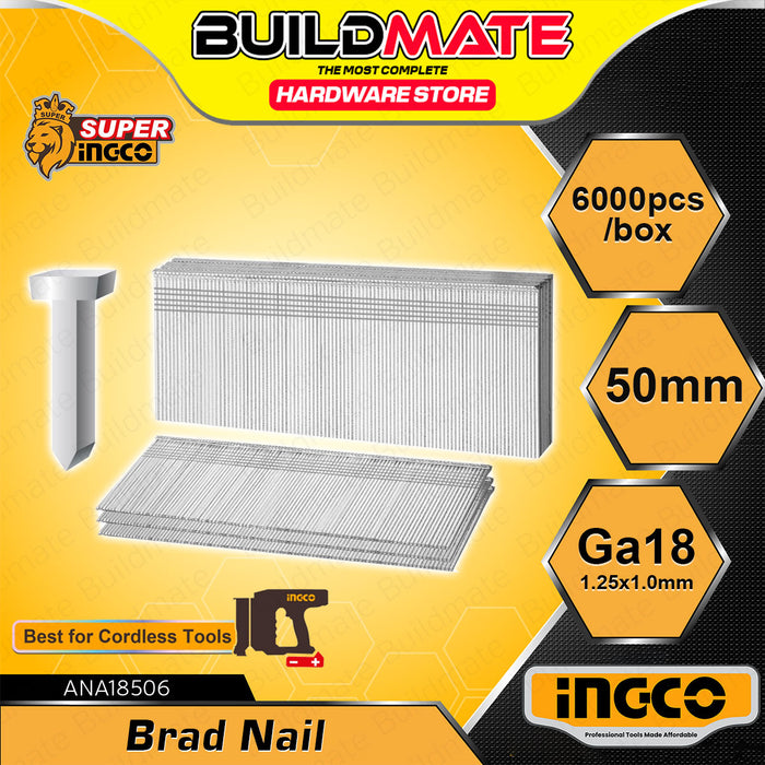 BUILDMATE Ingco 5000PCS/BOX Brad Nail Staple 20MM - 50MM for Air Brad Nailer Gun 18Ga 1.25x1mm - IHT