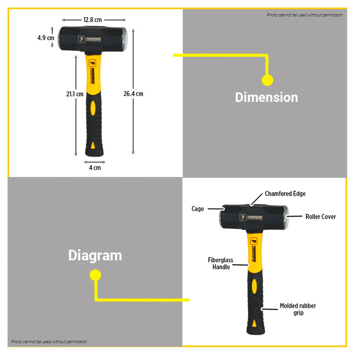 BUILDMATE Powerhouse Sledge Hammer 4lbs with Fiberglass Handle Masonry Construction Tool PH-SLH-FIBER-4LB - PHHT
