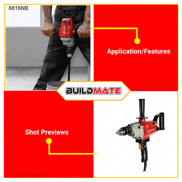 BUILDMATE Ken Industrial Electric Drill 16mm 1200W Heavy Duty Cement Drilling Wood Drilling Impact Drill Masonry Drill Steel Drilling Variable Speed