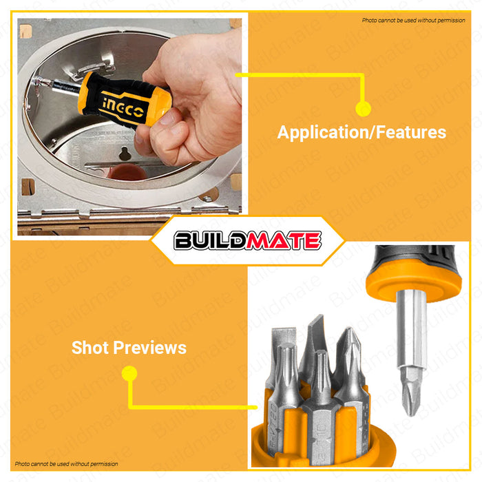 BUILDMATE Ingco 8in1 25mm Stubby Screwdriver Set Short Screw Driver Flat & Philip Screw Repair Tool Kit AKISDS0708 / AKISDS1728 - IHT