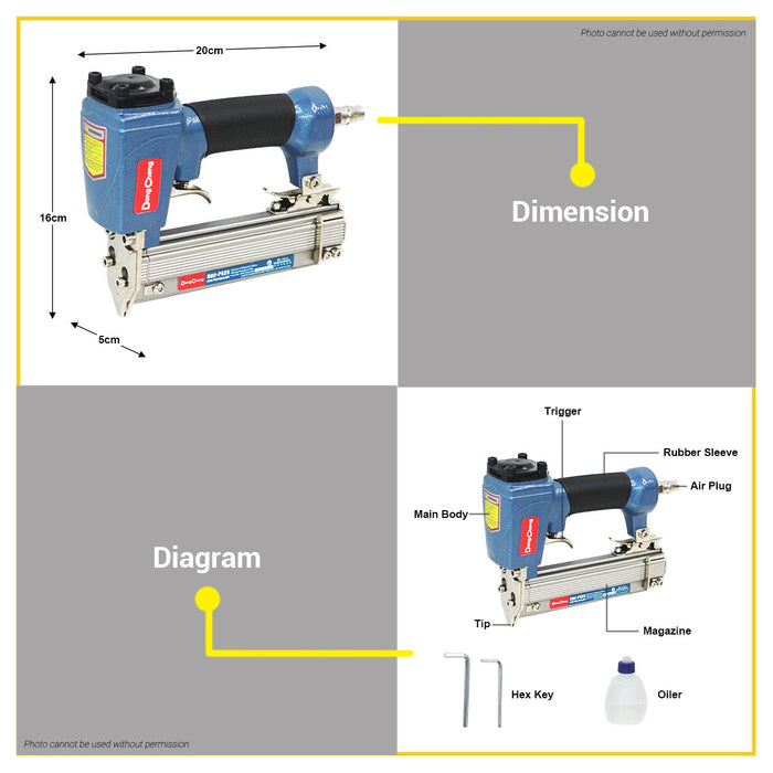 BUILDMATE Dong Cheng Air Pin Nailer 4-7 Bar Compressed Pneumatic Lightweight Nailer for Carpentry & Furniture Making D02-P625