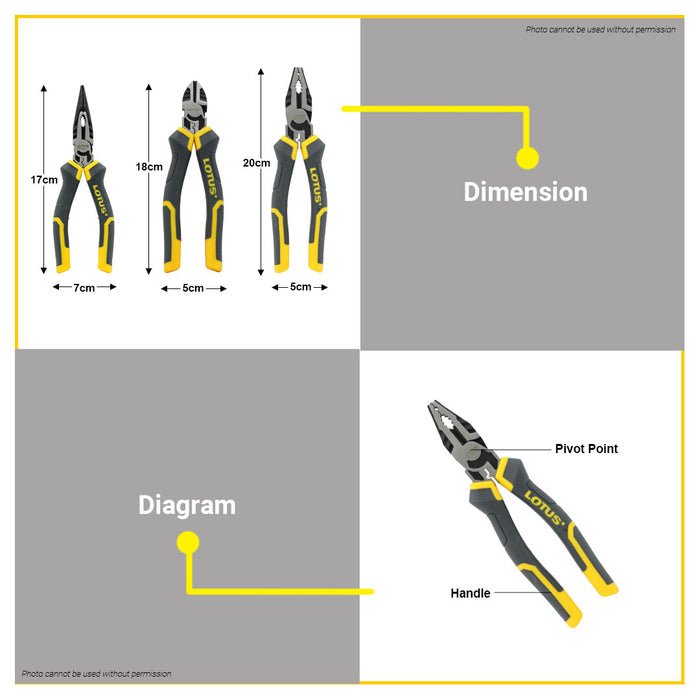 BUILDMATE Lotus High Leverage Long Nose, Diagonal, Combination Pliers 6"-7" Inches Cutting Plier Hand Tools SOLD PER PIECE  - LHT