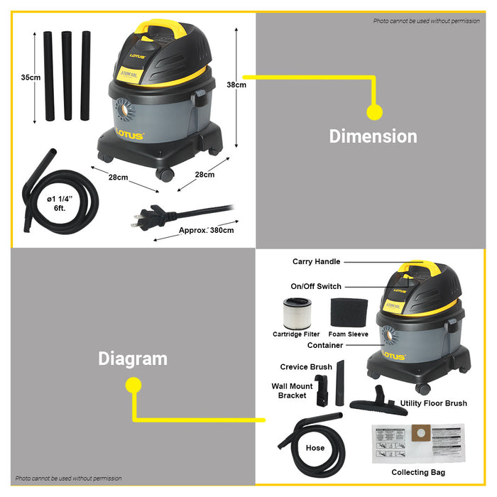 BUILDMATE Lotus Vacuum Cleaner Wet and Dry 1000W / 1200W for Dust Dirt Heavy Duty Self Cleaning Tools ATOM-4L 69-08636969 / ATOM-10L 69-086383 - LPT