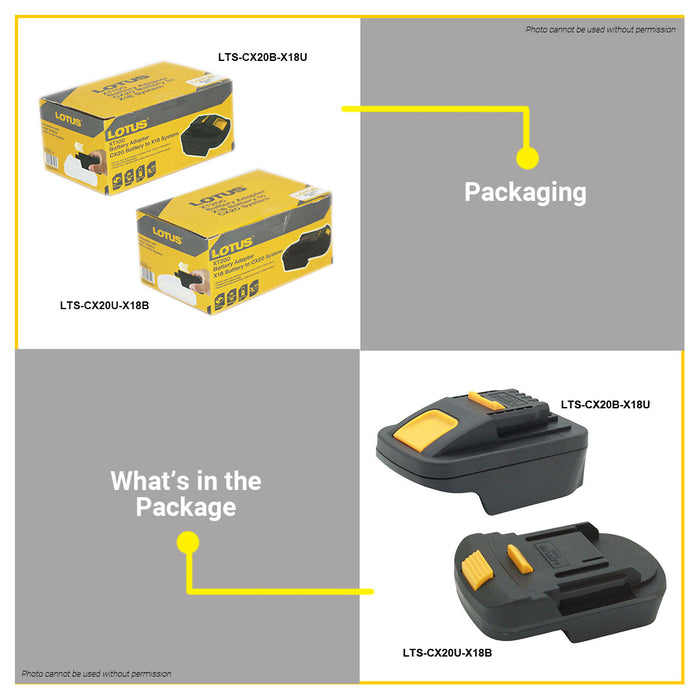 BUILDMATE Lotus Battery Adapter CX20 Battery to X18 System / X18 Battery to CX20 System for Cordless Tool XT100 / XT200  - LCPT