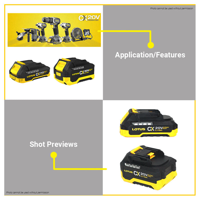 BUILDMATE Lotus 20V Max Lithium-Ion Battery Pack 2.0Ah / 4.0Ah Rechargeable Batteries for Cordless Tools CXBP20V-2 Pro / CXBP20V-4 Pro - LCPT