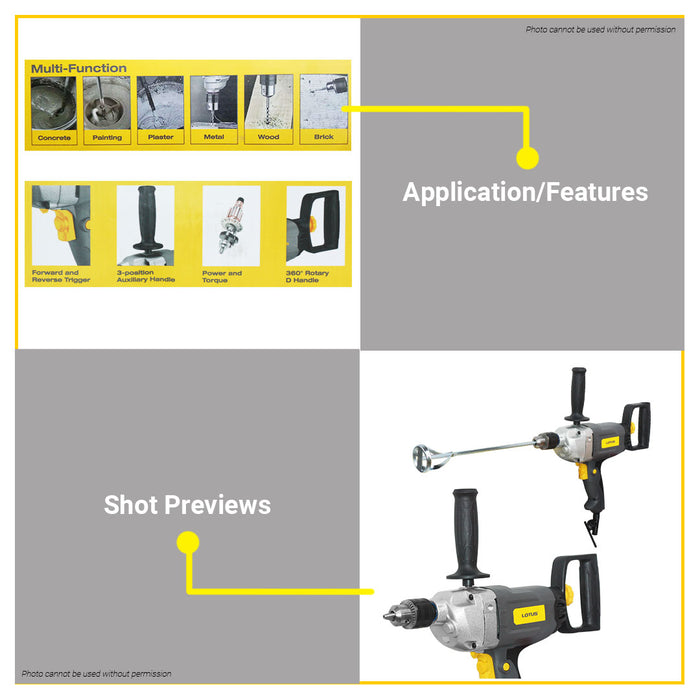 BUILDMATE Lotus 2in1 Mud Mixer / Electric Drill 1300W with Variable Speed Multi-functional Drilling & Electirc Stirrer LTMM1300XS - LPT